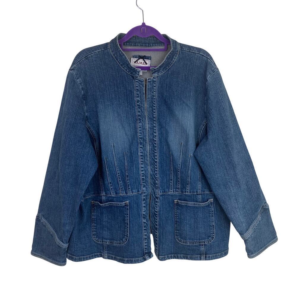 A.M.I. Sz 2X Y2K Fitted Denim Jacket Western Streetwear Coquette Vintage Wash